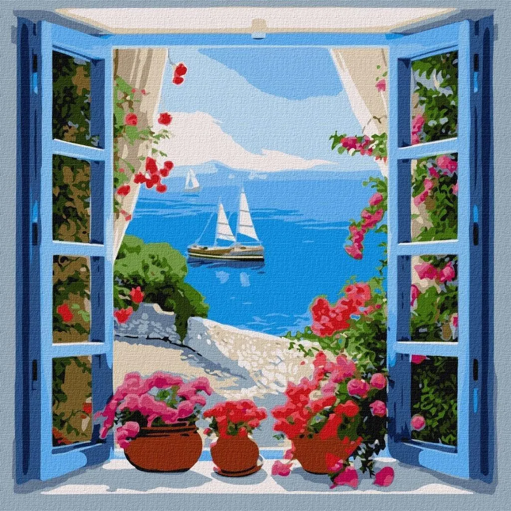 Kit Peinture par Numéros Paysage Marin - Tableau Mer 40x40cm Complet