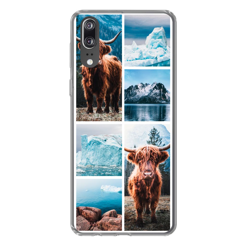 MuchoWow Handyhülle Schutzhülle Hülle für Huawei P20 Schottischer Highlander - Eiscreme - Collage Silikon Softcase Handy Hülle - Hardcover