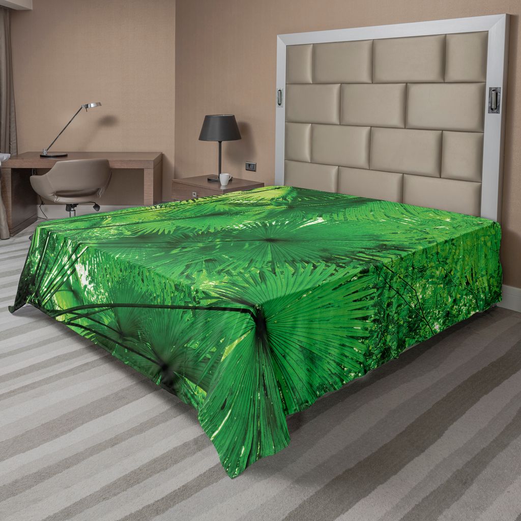 ABAKUHAUS Regenwald Bettlaken, Pflanzen In Tropischer Umgebung Exotische Dschungel Atmosphäre Asian Natural Bild, weiches bequemes oberes Bettlake...