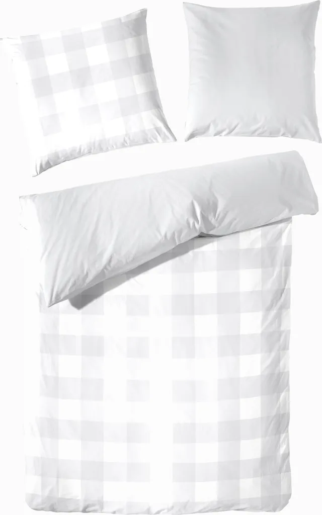 Linge de Lit Gris Percale 155x220 cm Respirant et Doux à Motif Carreaux