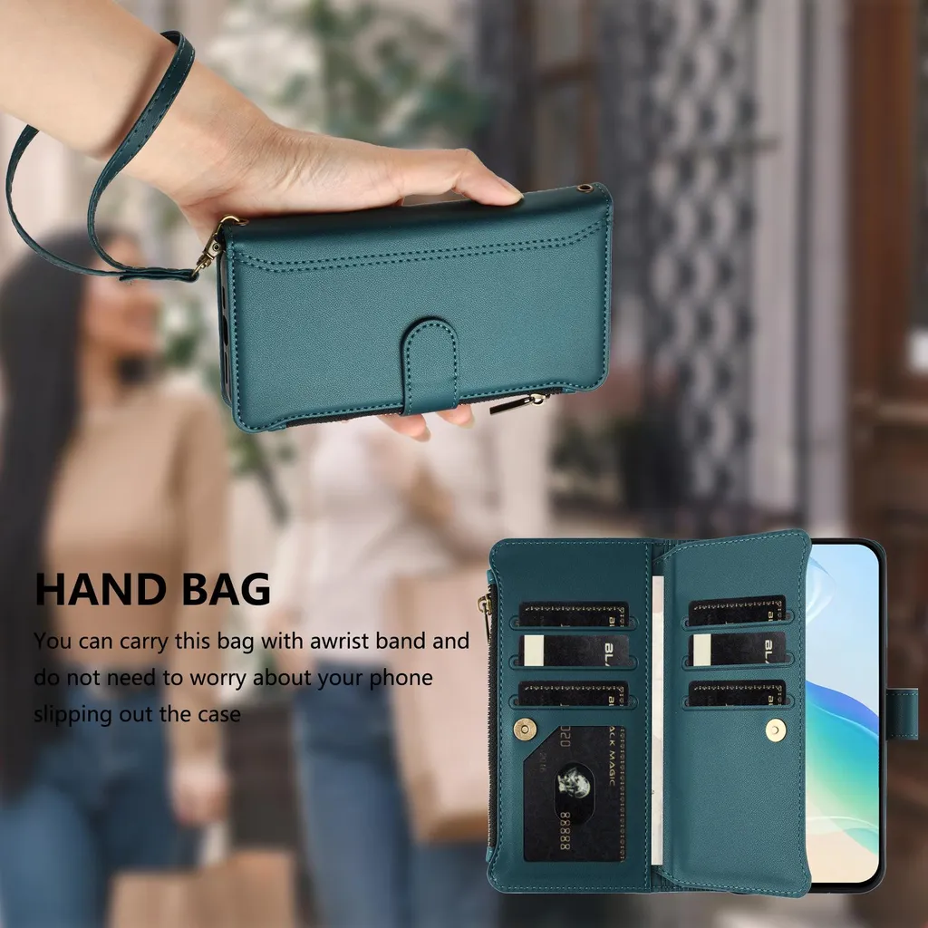 Custodia Xiaomi 13 Ultra Verde in Finto Cuoio con Cerniera e Portafoglio - 7