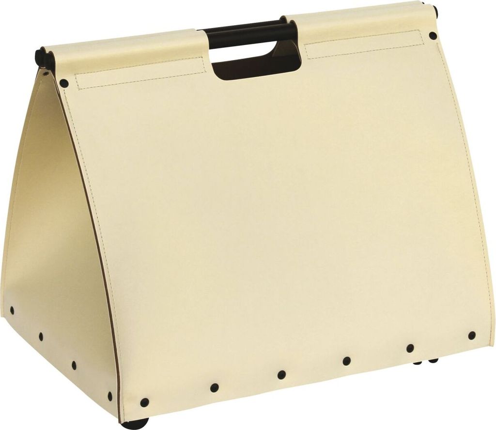 Holzkorb, Kaminkorb, Holzaufbewahrung - regeneriertes Leder beige- mit Rollen
