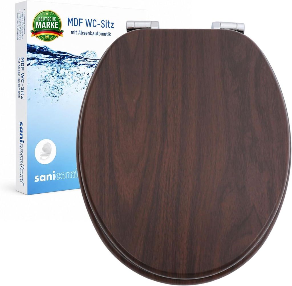 sanicomfort WC Sitz Wood dark, MDF Holzkern, mit Produktbild 