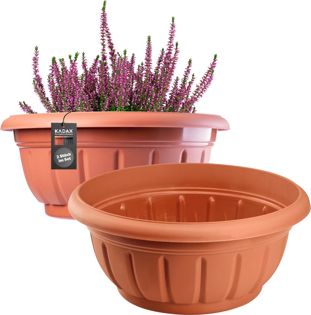 KADAX runde Blumenschalen "Budrio", Topf aus Kunststoff, Blumenkübel für Außen, Terakota, 34 cm, 2 Stück