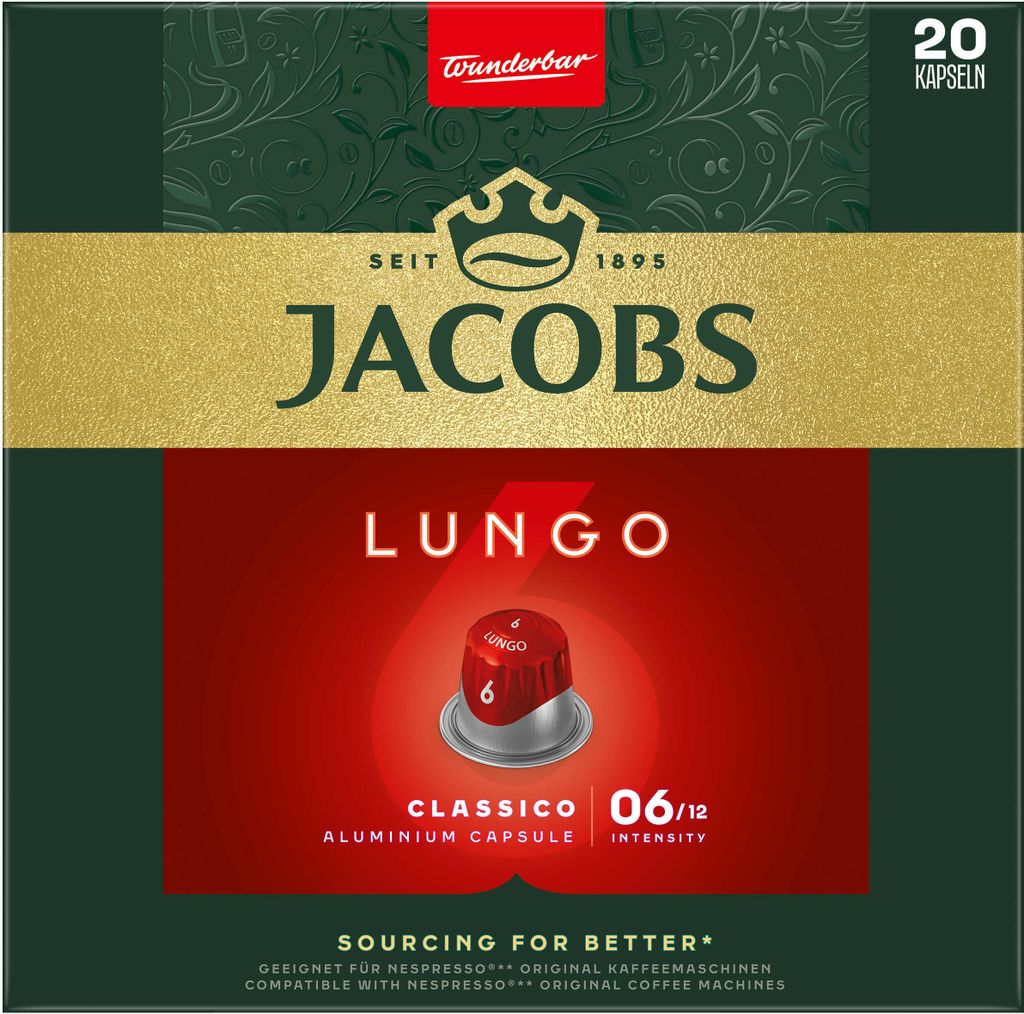 JACOBS Kapseln Nespresso®* kompatibel 3x20 Lungo 6 Classico Produktbild 