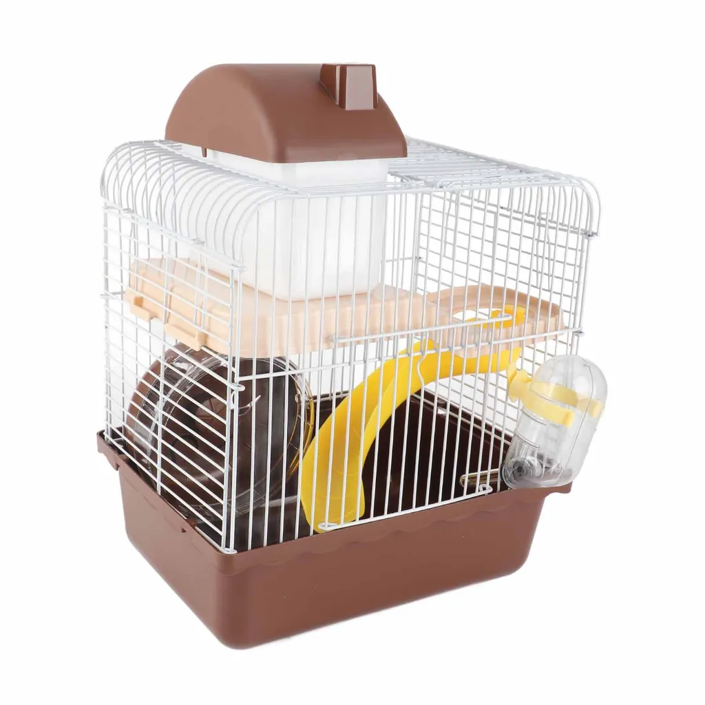 Cage Hamster 2 Étages Grand Espace avec Châssis Haut Brun pour Rongeurs