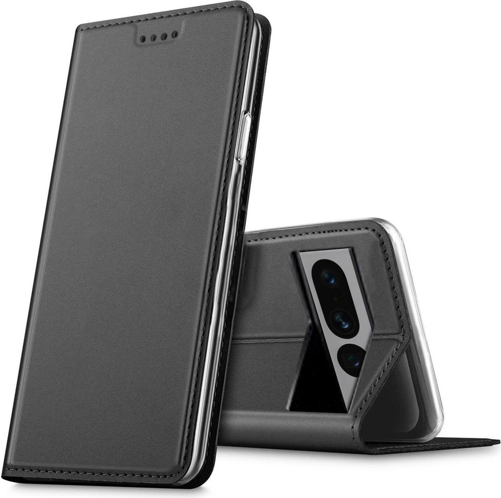 Conie Ultra Slim Klapp Tasche für Google Pixel 8 Pro Kartenfach Hülle Rundumschutz in Anthrazit / Grau