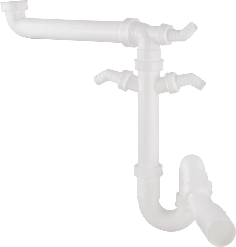 Sanitop-Wingenroth Röhrensiphon für Spüle | Geruchsverschluss für Küche | Kunststoff-Siphon mit Geräteanschluss | Küchenspüle | 3 Winkel-Sc...
