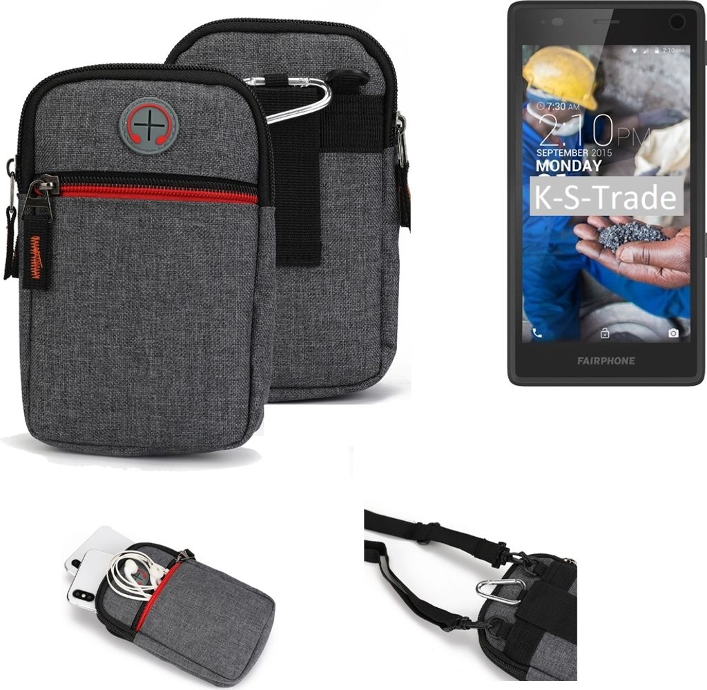 K-S-Trade Holster Gürtel Tasche kompatibel mit Fairphone Fairphone 2 Handy Tasche Schutz Hülle grau Zusatzfächer 1x