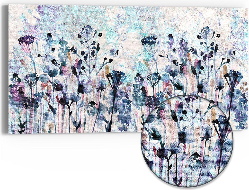 DEQORI Hybrid Leinwand Bild 60x30 cm 'Träumende Blüten' Wandbild Glas flach modern