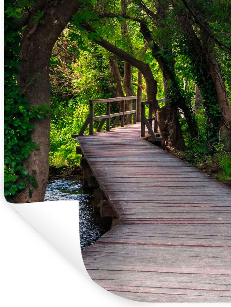 MuchoWow Wandtattoo Wandsticker Wandaufkleber Wald - Natur - Brücke 60x80 cm Selbstklebend und Repositionierbar - Repositionierbar - Wasser abwe...