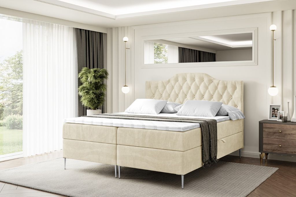 ALTDECOR Boxspringbett mit Silber Füßen, Matratze und Lattenrost, Boxbett, Topper, Polsterbett mit Bettkasten, Bett mit Stauraum H3-Matratze, Do...