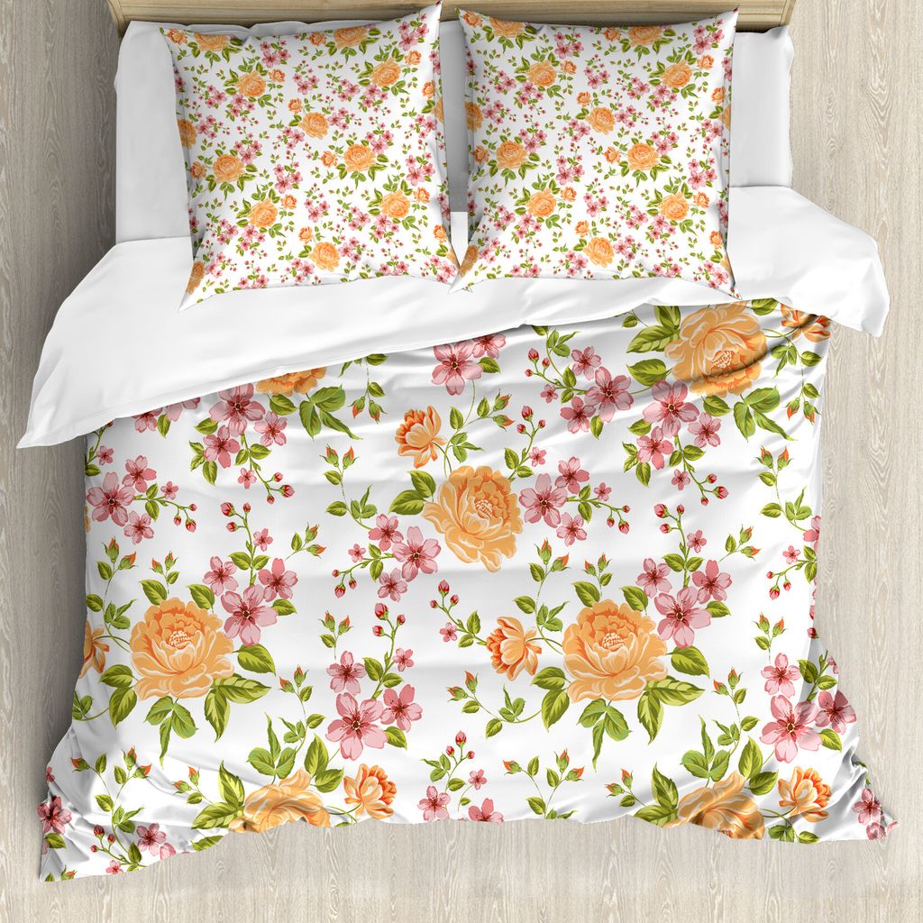 ABAKUHAUS Blume Bettbezug, Peony Poppy Braut Theme, Milbensicher Allergiker geeignet mit Kissenbezügen, 155 cm x 220 cm - 80 x 80 cm, Pale Orange ...