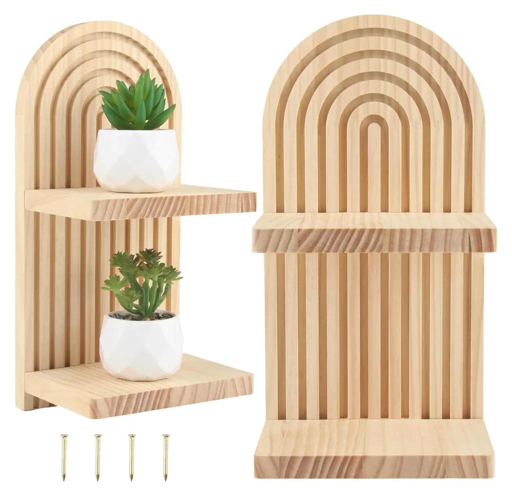 Petite Étagère Murale Bois Salle de Bain et Cuisine Rangement Mural x2