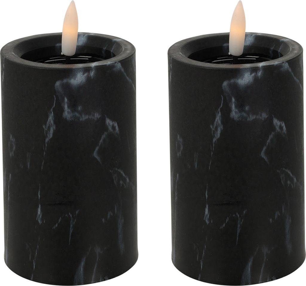 2er LED Kerze Stumpenkerze Marmor Optik flackern Ø7x12,5cm Batterie
