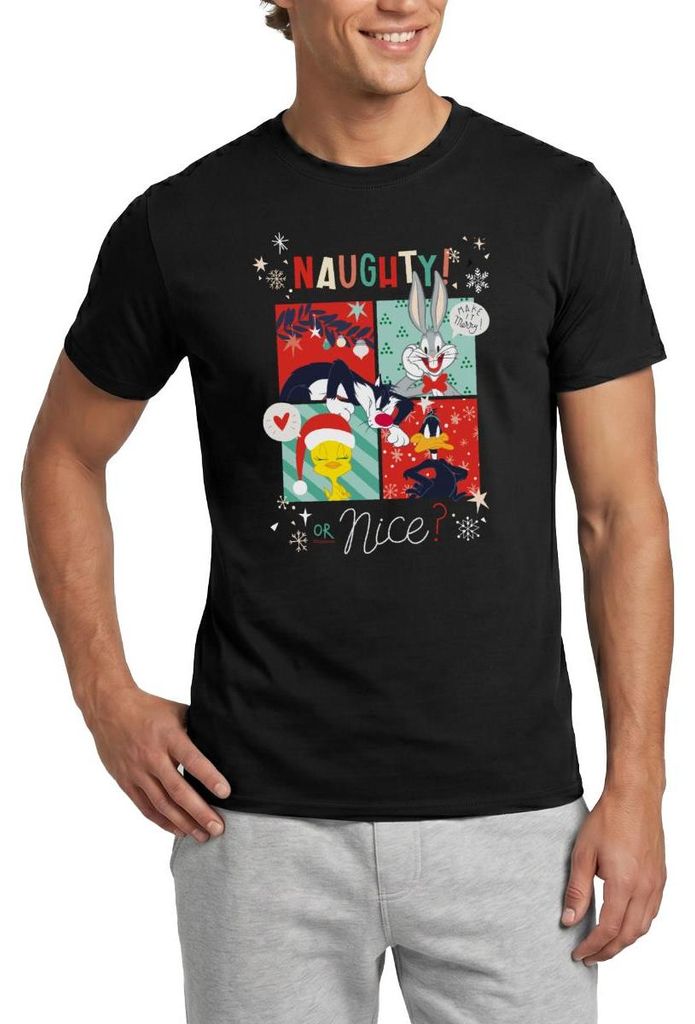 Spreadshirt Looney Tunes Böse Oder Lieb Weihnachten Bugs Bunny Männer T-Shirt, 3XL, Schwarz
