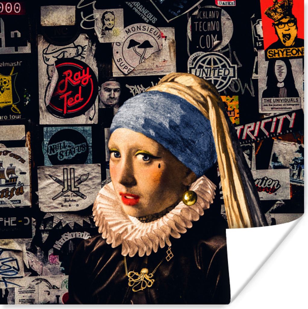MuchoWow Poster Das Mädchen mit dem Perlenohrring - Tätowierung - Vermeer 100x100 cm - Babyzimmer