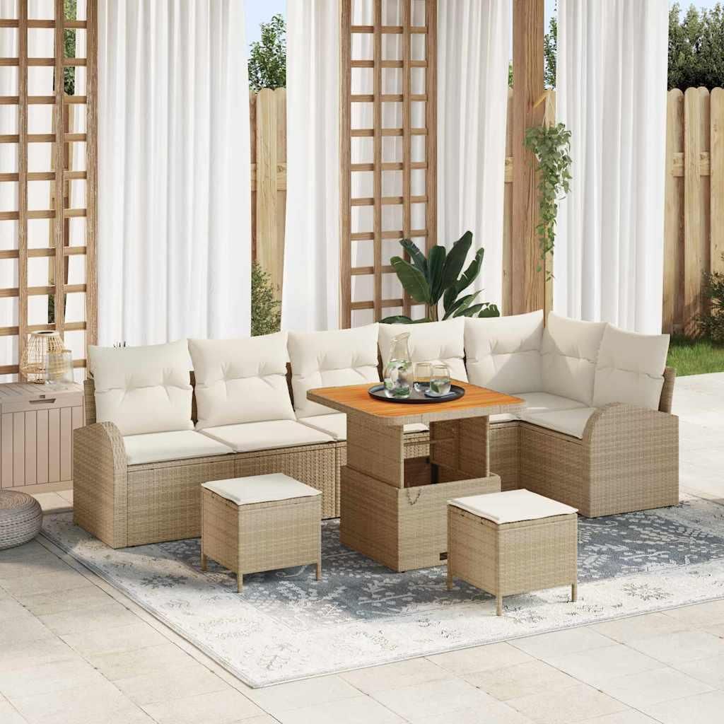 Maison Exclusive - Gartensofa-set mit Kissen 9 pcs Beige Poly-Rattan