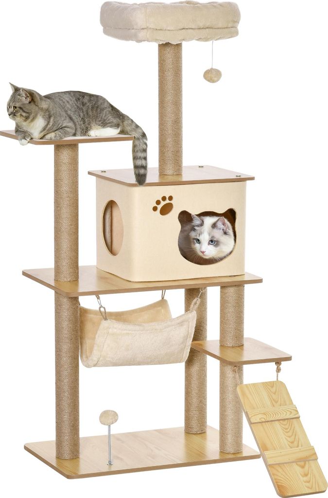 PawHut Arbre à chat hauteur 130 cm, tour de jeux pour chat, Image du produit 