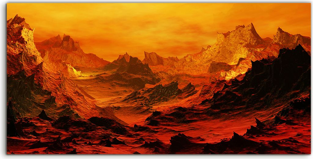 Coloray - Glasbild - 100x50 cm - Wandbild - Glasbilder - Deko Vulkan Gestein Berge Feuer Krater