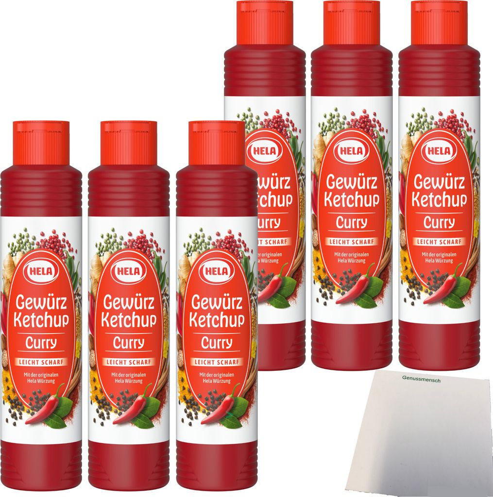 Hela Curry Gewürz Ketchup leicht scharf 6er Pack (6x800ml Flasche) + usy Block