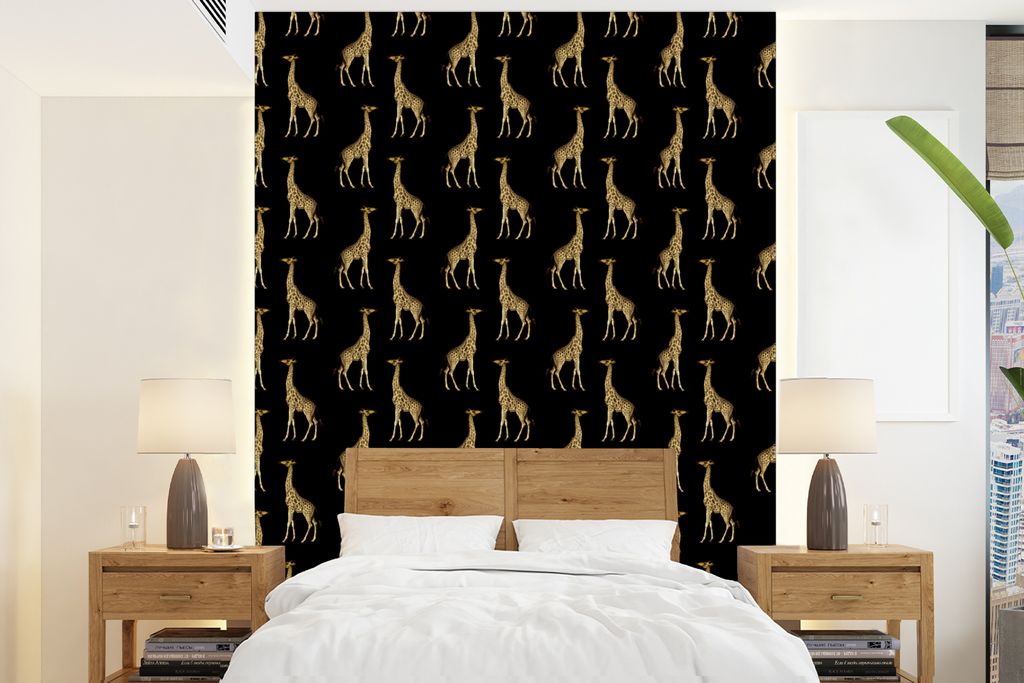 MuchoWow Fototapete für Wohnzimmer oder Schlafzimmer Wandtapete Vinyl Motivtapete Muster - Tiere - Gold - Giraffe - 175x240 cm - Schlafzimmertapete