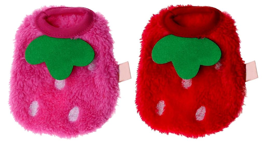 2 Stück Kleintier Kleidung Erdbeer für Meerschweinchen Winter Kostüme für Hamster, Kaninchen, Frettchen, Chinchillas, Kätzchen 3XS