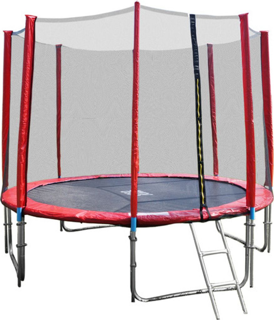 GoodJump 4UPVC rot Trampolin Ø 366 cm, Outdoor-Trampolin, Kindertrampolin für den Garten, mit Sicherheitsnetz, Komplett-Set inkl. + Leiter, 244/3...