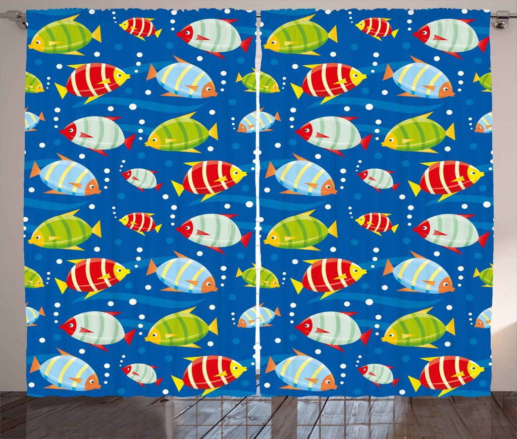 ABAKUHAUS Kindergarten Rustikaler Vorhang, Lebendige Fische Marine Art, Wohnzimmer Universalband Gardinen mit Schlaufen und Haken, 280 x 225 cm, Me...