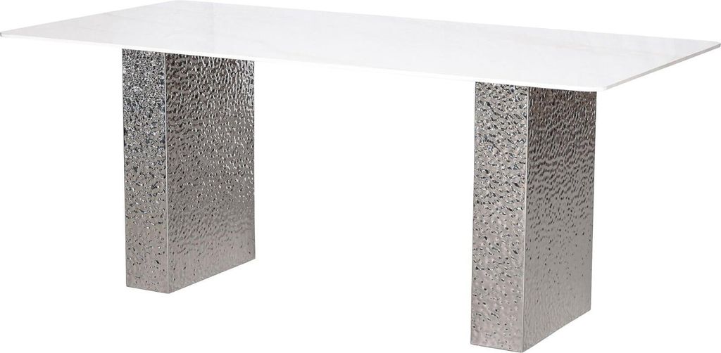 FURNLUX Esstisch Modig Marmor Weiss Und Silber 180cm / Hauptfarbe: Weiß / Abmessungen: 180 x 75 x 90 cm