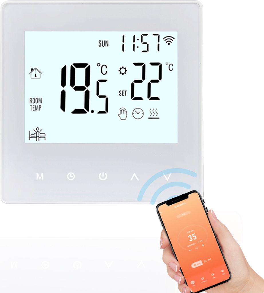 WiFi Smart Thermostat 3A Raumthermostat Wasserheizungsgeräte Fußbodenheizung, LCD-Display, APP-Steuerung, Manueller/automatischer Modus