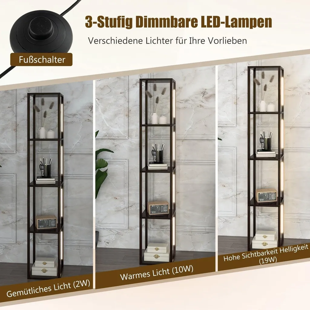 Lampadaire avec étagères bois marron et éclairage LED variable - Modèle L3 - 4