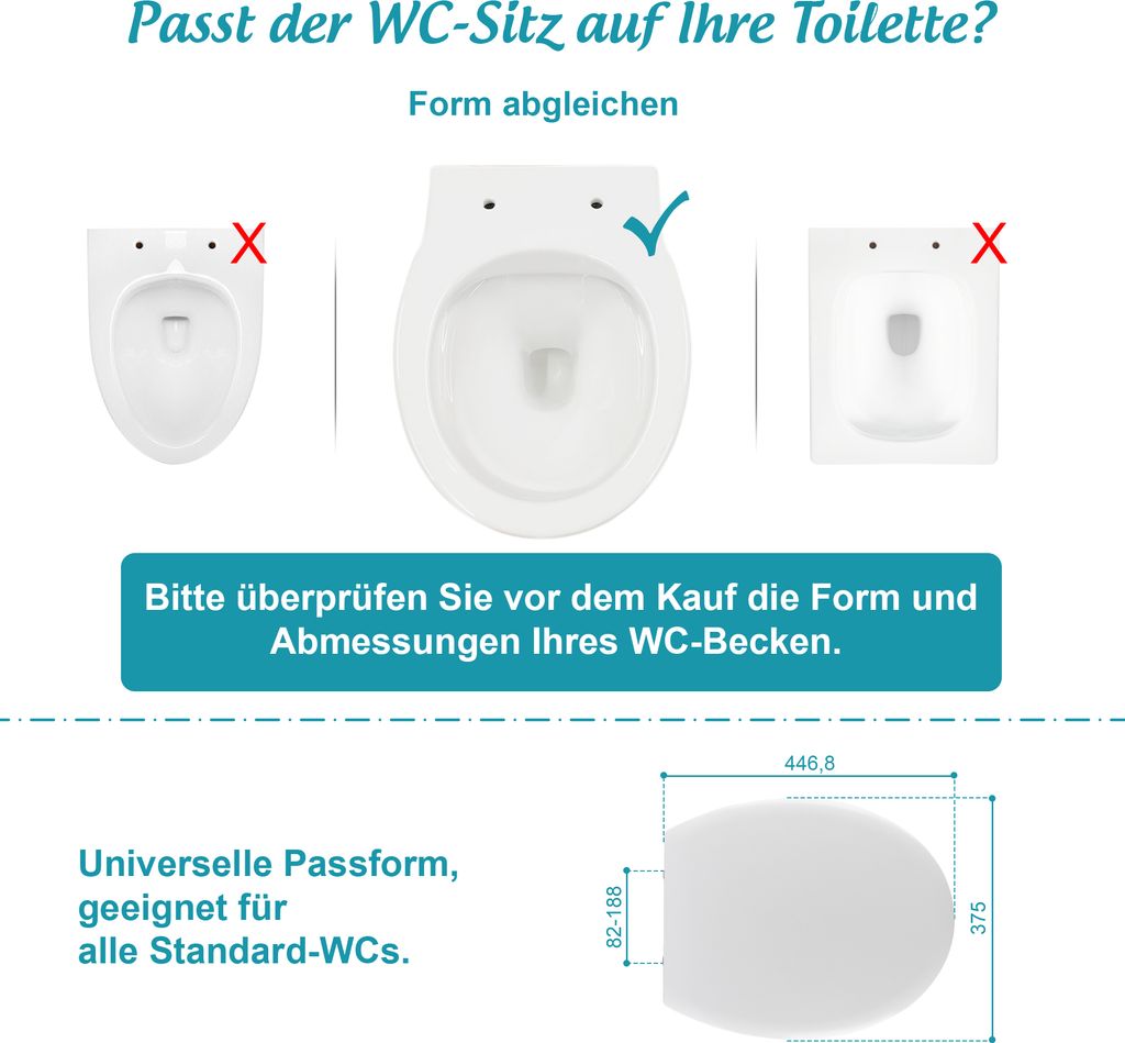 WC-Sitz, Abnehmbarer Toilettensitz in Weiß, Hergestellt aus Produktbild 6