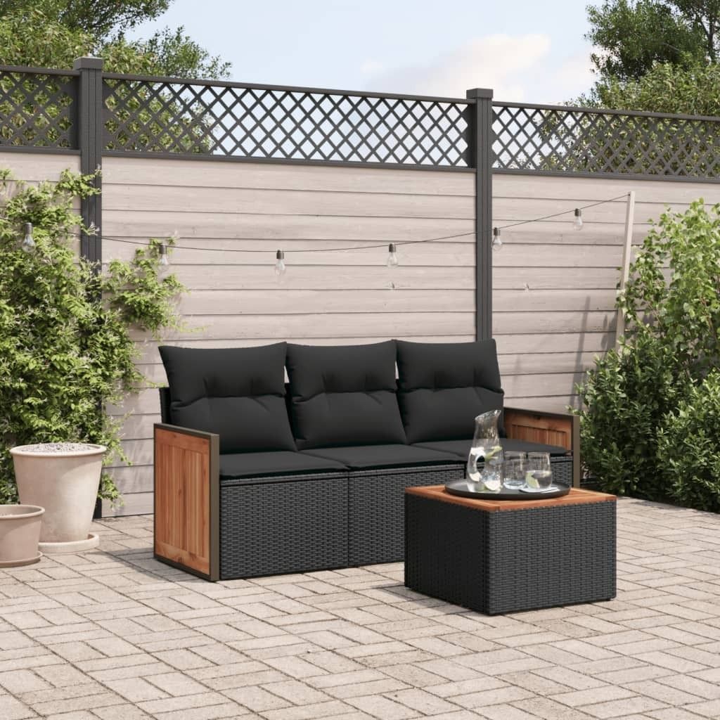 Maison Exclusive - 4-tlg. Garten-Sofagarnitur mit Kissen Schwarz Poly Rattan