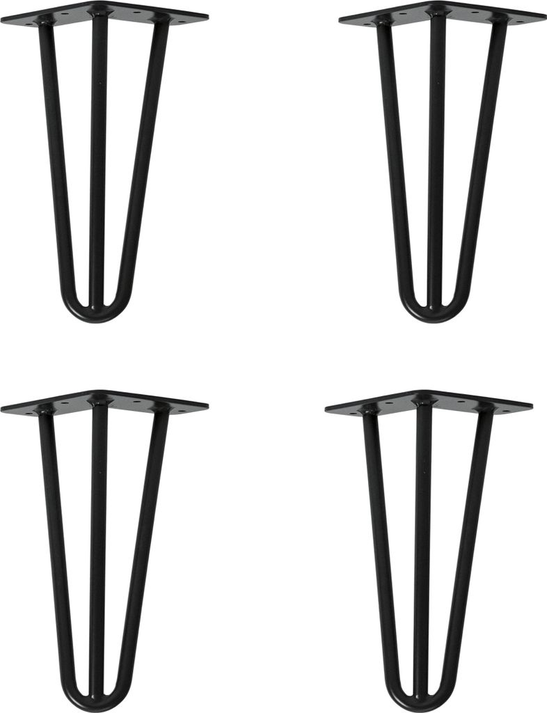 Natural Goods Berlin HAIRPIN Legs, Haarnadelbeine, Möbelfüße, Tischbeine, Schwarz, 20 cm, 3 Streben, 4 Stück
