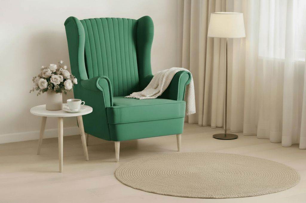 Ohrensessel, Sessel aus Samstoff, Stuhl, Sitzmöbel, Polstersessel, Relaxsessel - Sessel Comfy - Grün (Manila 35)