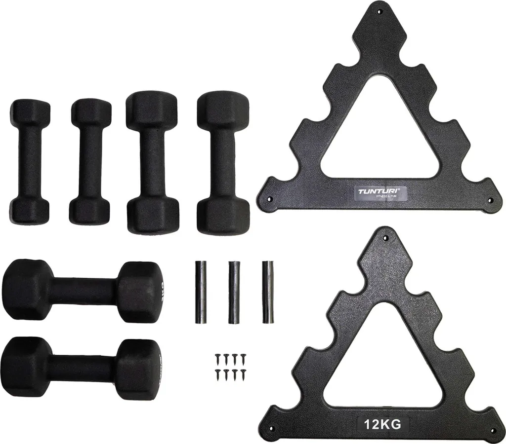 Équipement Musculation Bras et Dos : Set de 6 Haltères avec Rack Stable