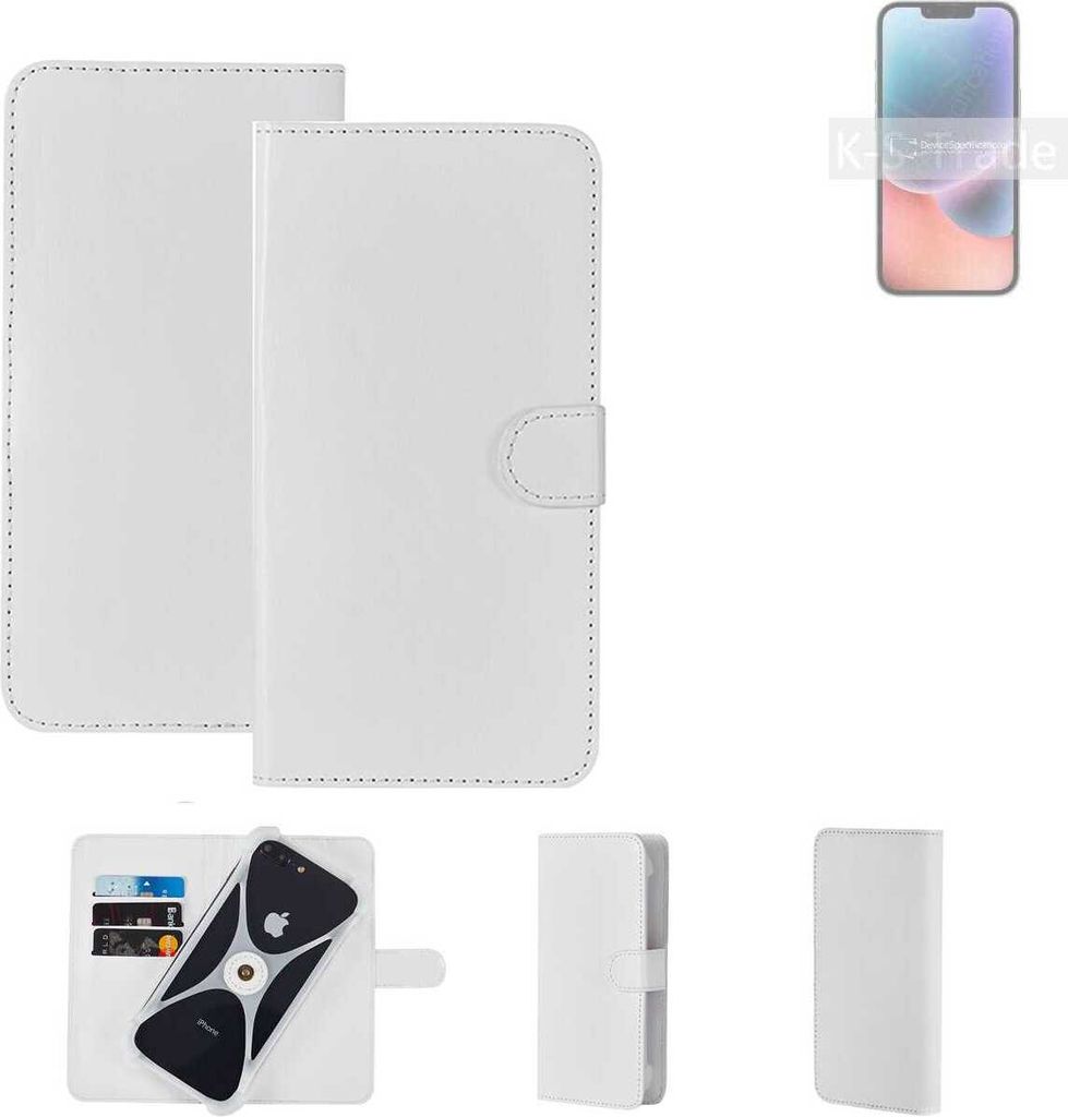 K-S-Trade Handy Hülle Schutz Hülle kompatibel mit Apple iPhone 14 Plus Cover Case Bookstyle Bumper weiß 1x