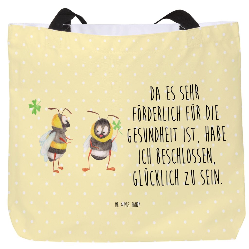 Mr. & Mrs. Panda Tote Bag Hummeln Kleeblatt - Gelb Pastell - Geschenk, Biene, Laptoptasche, Lustige Sprüche, Schultasche, Spruch Fröhlich, Beutel...