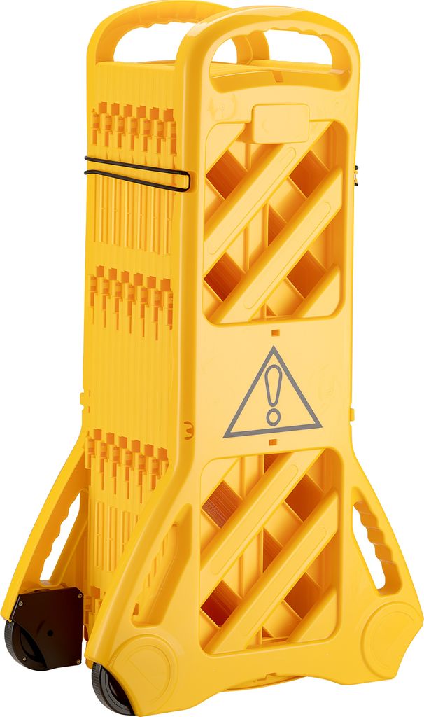 Wiltec mobile Absperrung aus Kunststoff faltbar 60 x 32 x 101 cm, Mobilzaun ausziehbar bis 3,9 m mit Rollen, Absperrzaun aus robustem Material