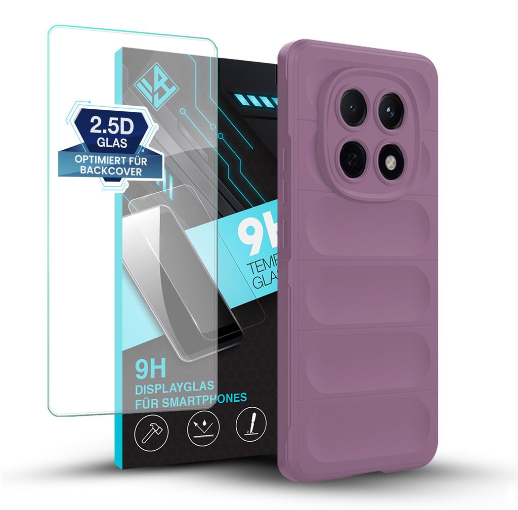 Handy Hülle für Xiaomi Redmi Note 15 5G mit 9H Displayglas Displayschutz Plus Grip Case Cover Schutzhülle Softgrip Farbe: Violett