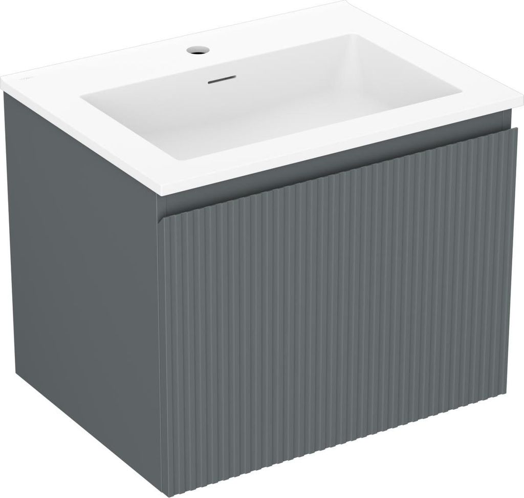 Mexen Rivel Badezimmerschrank 60 cm mit Waschbecken Otis, 1 Schublade, geriffelt, matt Graphit/weiß matt - 91A20-06047-1-BF66-W?
