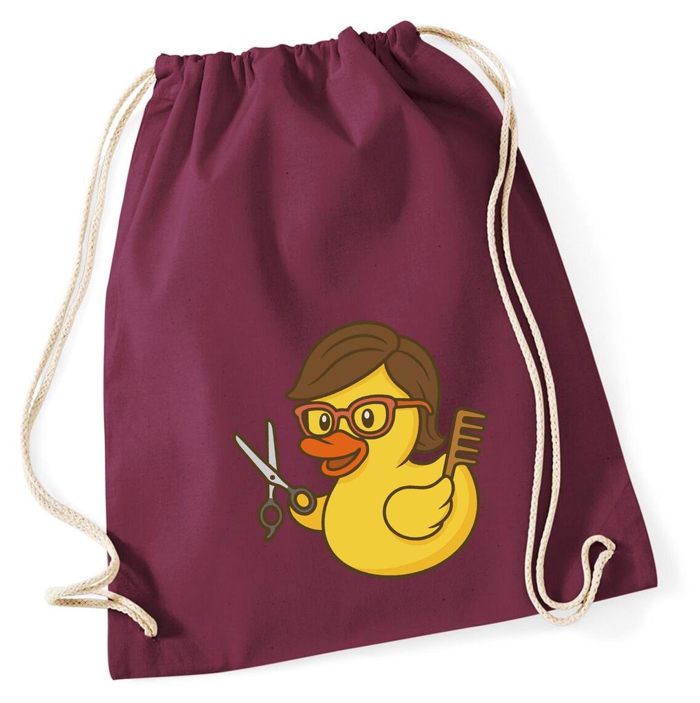 Huuraa Turnbeutel Quietscheente Friseurin Comic Gummiente 12 Liter Burgundy Baumwolle Rucksack Geschenkidee