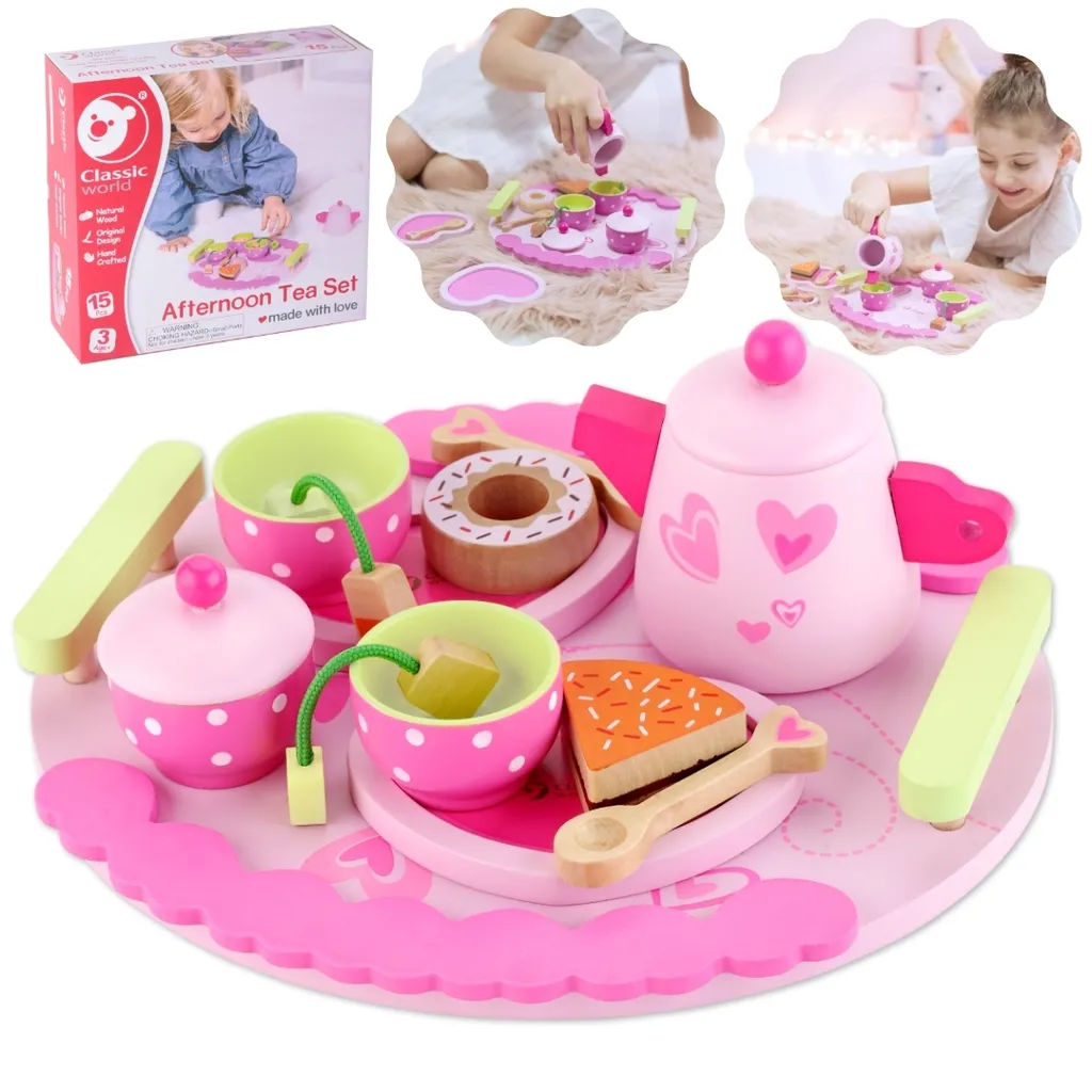 Set de thé enfant pour jouer à la marchande - 15 accessoires en bois