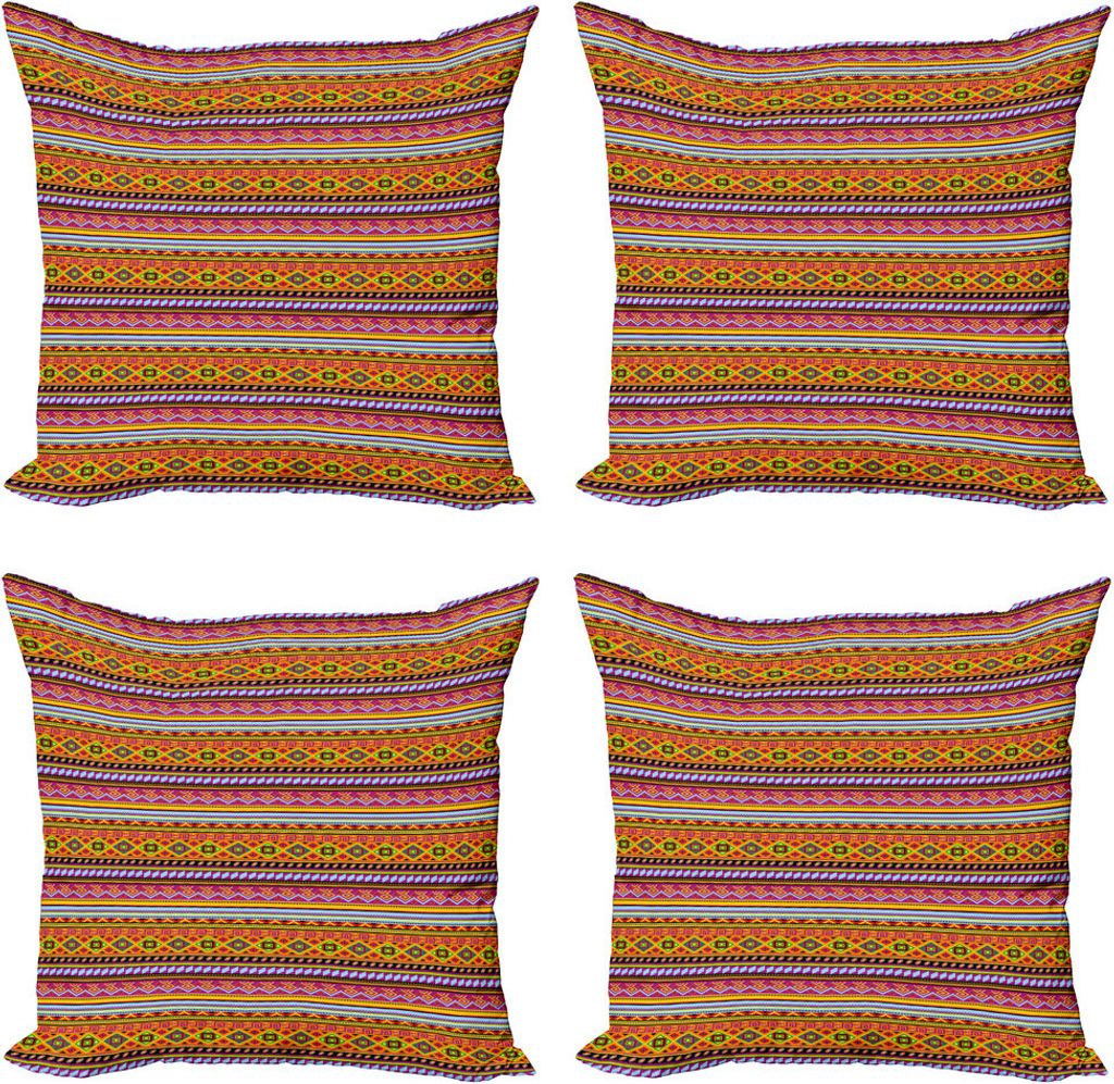 ABAKUHAUS Mexikaner Kissenbezug Set (4 Stück), Folk Vintage-Geometric, Moderner Doppelseitiger Digitaldruck, 40 cm x 40 cm, Mehrfarbig