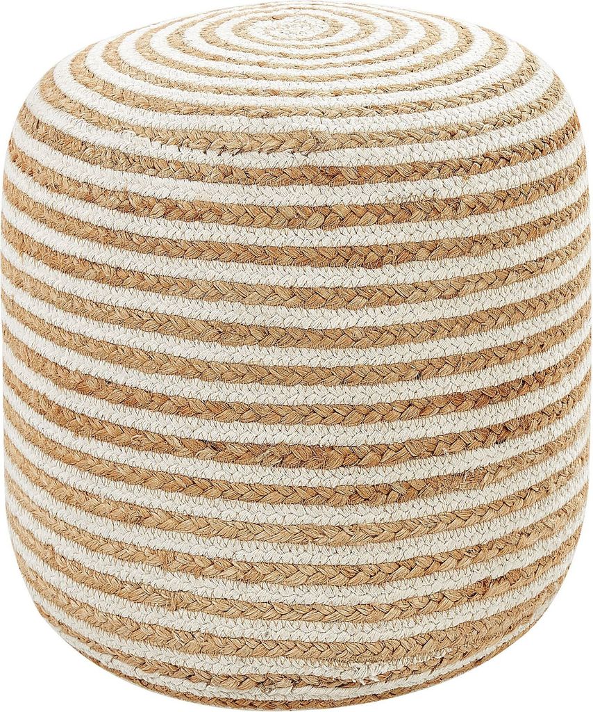 BELIANI Pouf Beige u. Weiß aus Jute u. Baumwolle Gestreift Rund 40 cm Sitzhocker Boho Stil Modern Wohnaccessoires für Wohnzimmer Schlafzimmer...