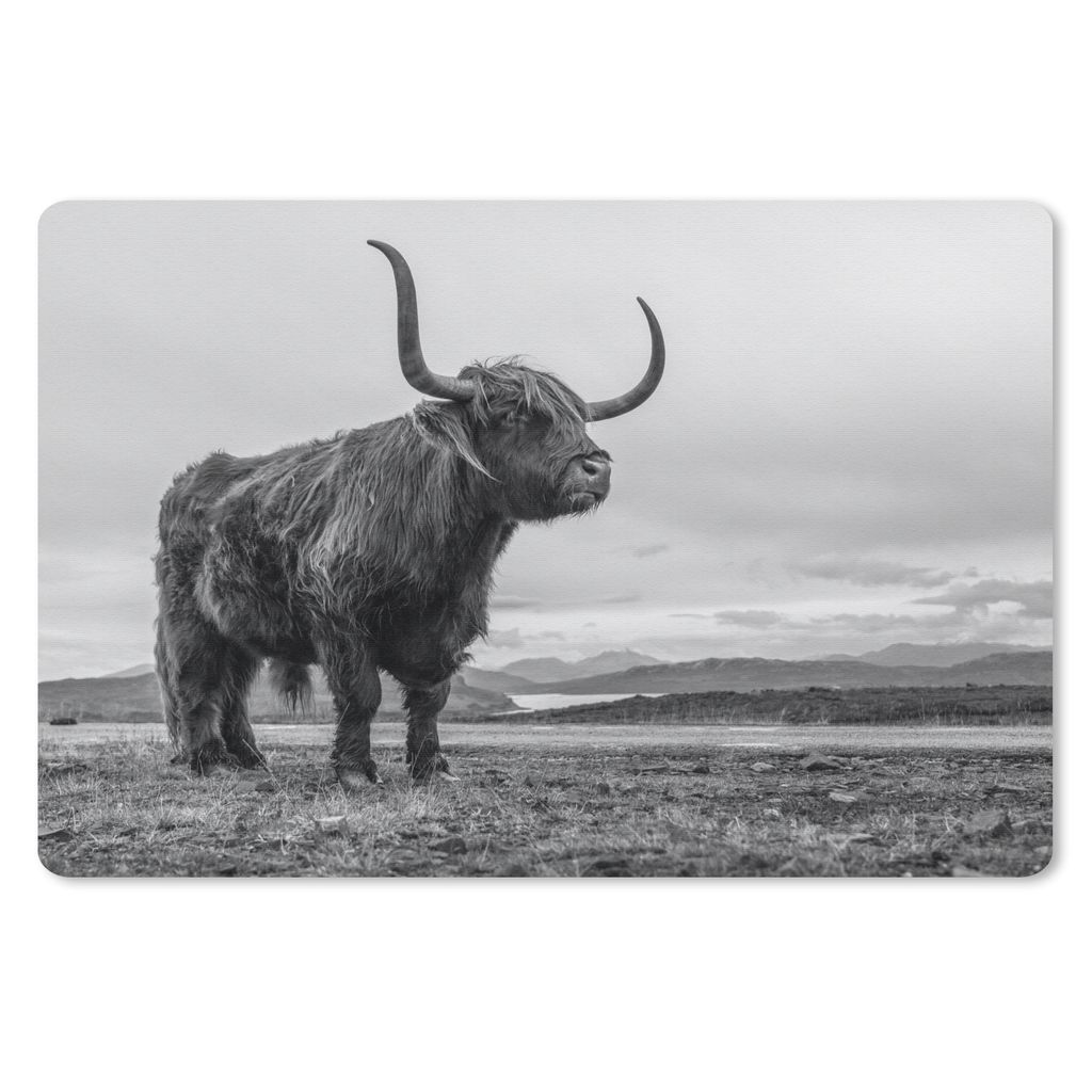 MuchoWow Mauspad Mousepad Schottischer Highlander - Hügel - Schwarz - Weiß 27x18 cm - Mousepads - Maus Mat - Pad - Mausunterlage - Büroartikel...