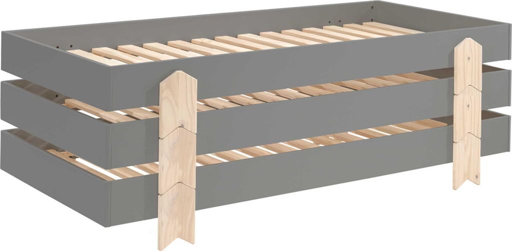 Kinderbett Modulo arrow 90x200 stapelbar 3er-Set - anthrazit/Kieferholz