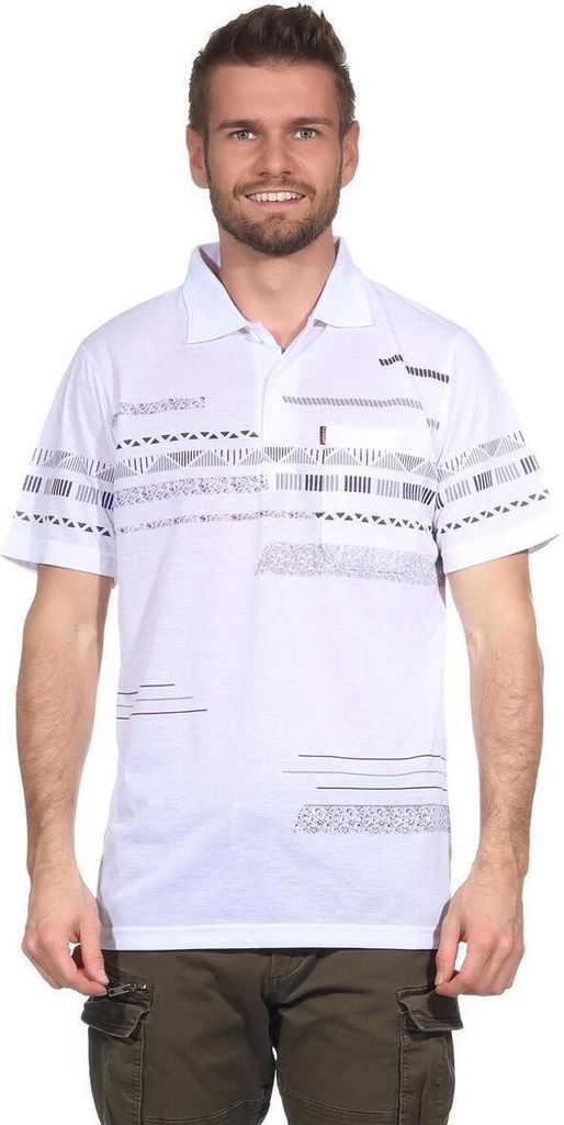 Herren Poloshirt Sommer Polo-Hemd Kurzarm mit Muster, Weiß M