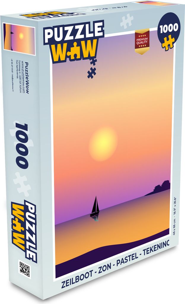 MuchoWow Puzzle 1000 Teile Segelboot - Sonne - Pastell - Zeichnung - Spielzeug - Alt und Jung - Spiele - Puzzeln